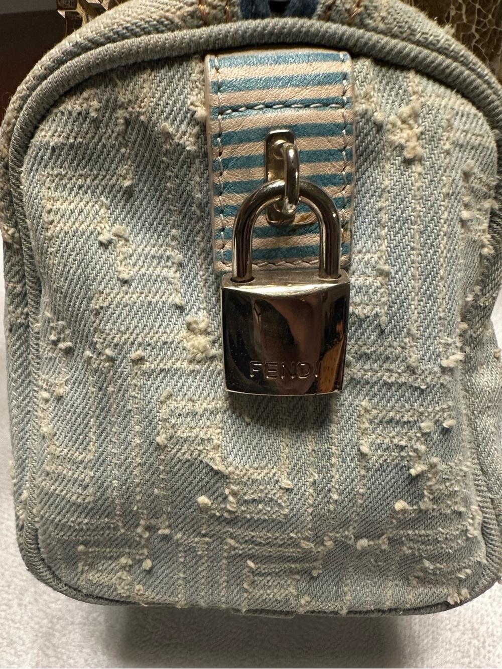 Fendi Vintage Denim Mini Boston Bag Distressed Zucca Y2K COA - Picture 3 of 16